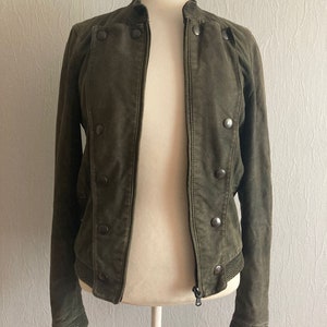 vintage gray leather short jacket / women bomber zip up coat small S size / DIESEL Italy