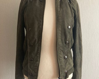vintage gray leather short jacket / women bomber zip up coat small S size / DIESEL Italy