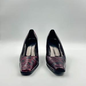 Vintage Marbled Purple Leather Pumps: Square Toe Croc Shoes 38 EU, Made in Italy image 6