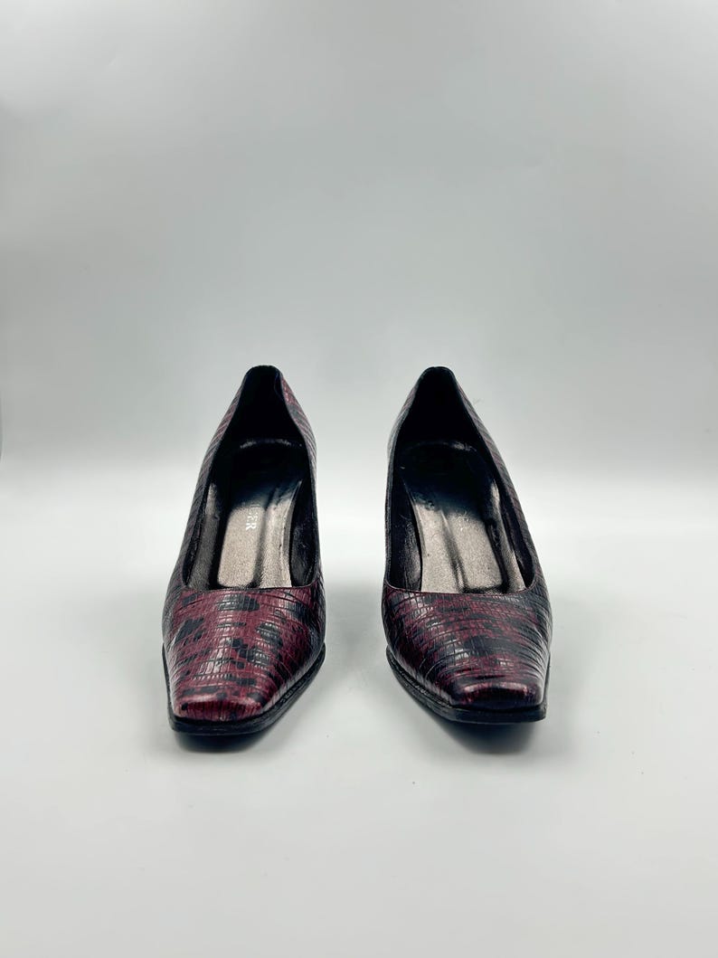 Vintage Marbled Purple Leather Pumps: Square Toe Croc Shoes 38 EU, Made in Italy image 6