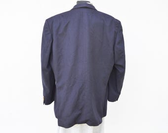 Vintage Wool Double Breasted Blazer - Navy Blue Gold Button Jacket