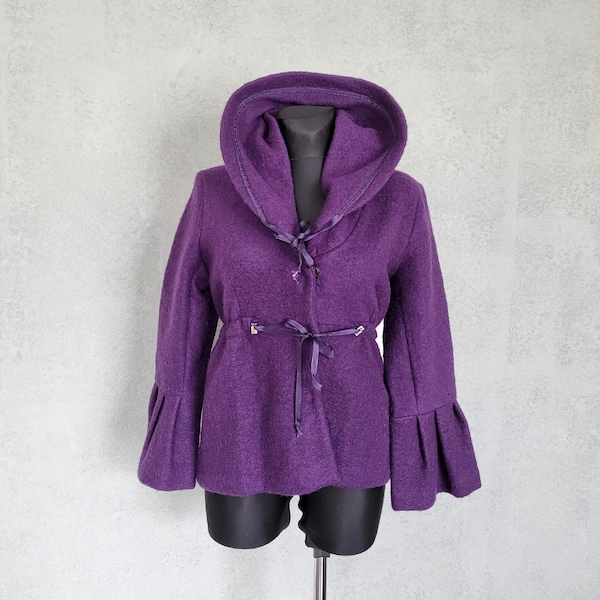 veste en laine femme violette vintage / cardigan à manches volantées / Taille moyenne M/L / fabriqué en Italie