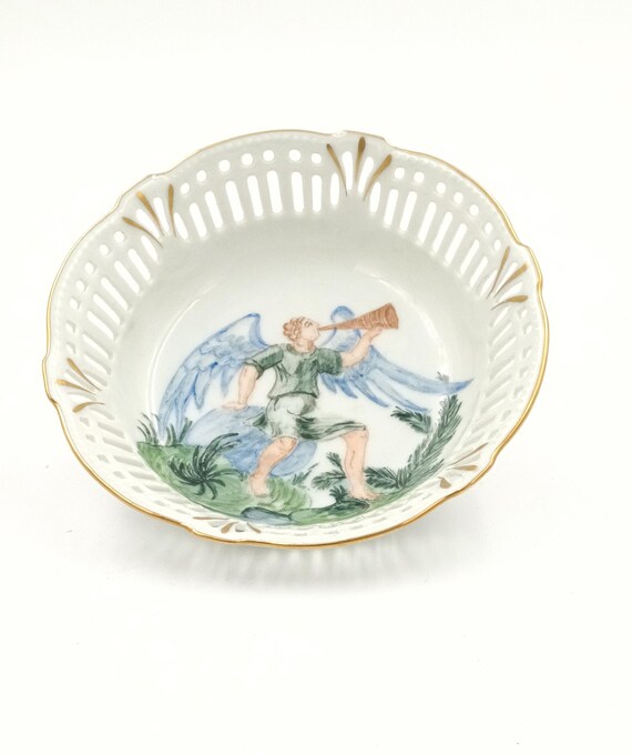 Vintage handpainted plate breakthrough porcelain, tableware candy dish