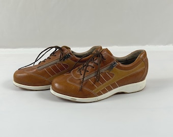 Leather Cognac Brown Lace Up Footwear Size 40EU, Flat Wingtip Shoes Scandinavian
