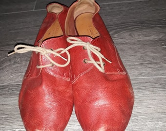 vintage red leather women shoes lace up oxford size EU 37 flat heels