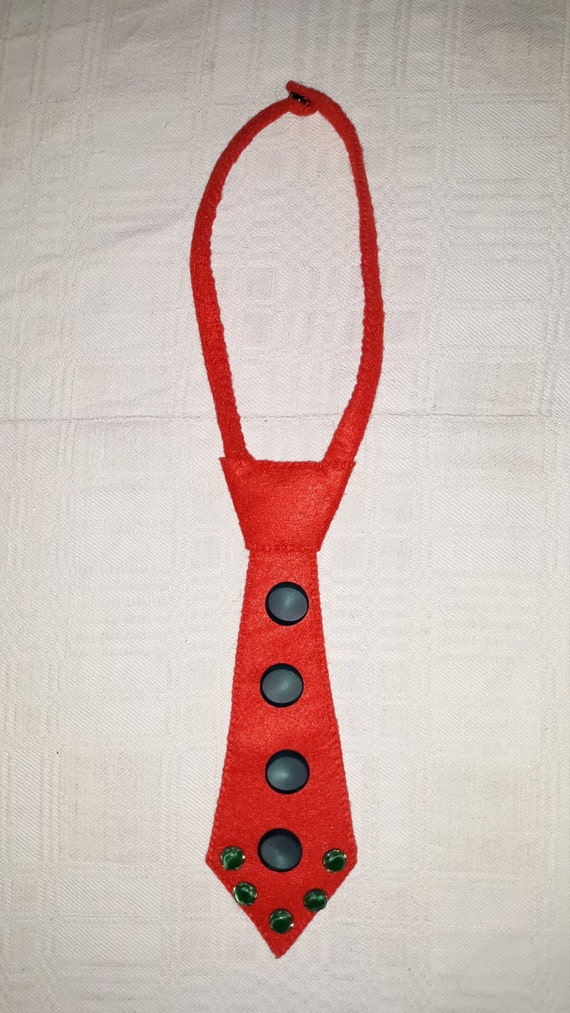 vintage handmade red felt neck tie kids unisex adu