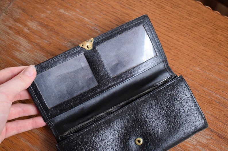 Vintage black leather Soviet purse black retro wallet Business cards calling cards holder Case for documents simple classic accessories USSR