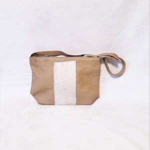 Vintage cappuccino brown Leather shoulder bag / winter fur purse / women tote accessory