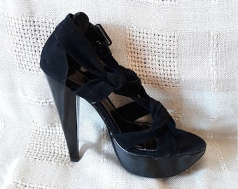 vintage zwarte nepsuède stilettosandalen Sexy damesschoenen met hoge hakken / schoeisel met bandjes