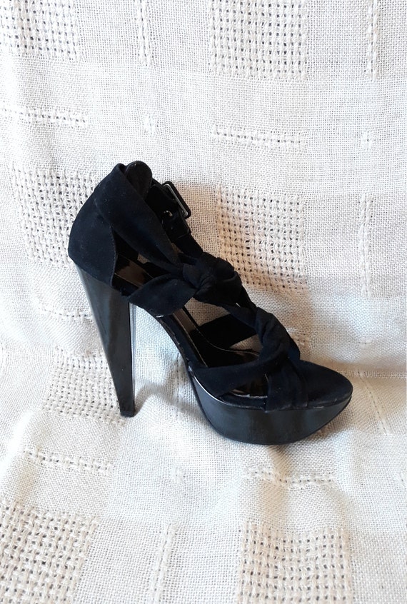vintage black faux suede Stiletto Sandals Sexy wo… - image 3