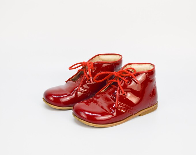 Vintage Patent Leather Baby Shoes in Deep Red | Lace up Children ...