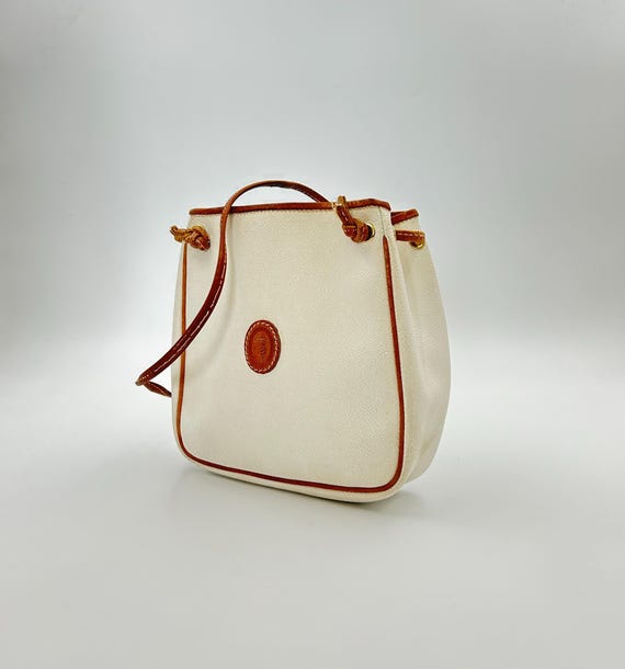 Borsa tote vintage in pelle di lusso bianca con tracolla marrone