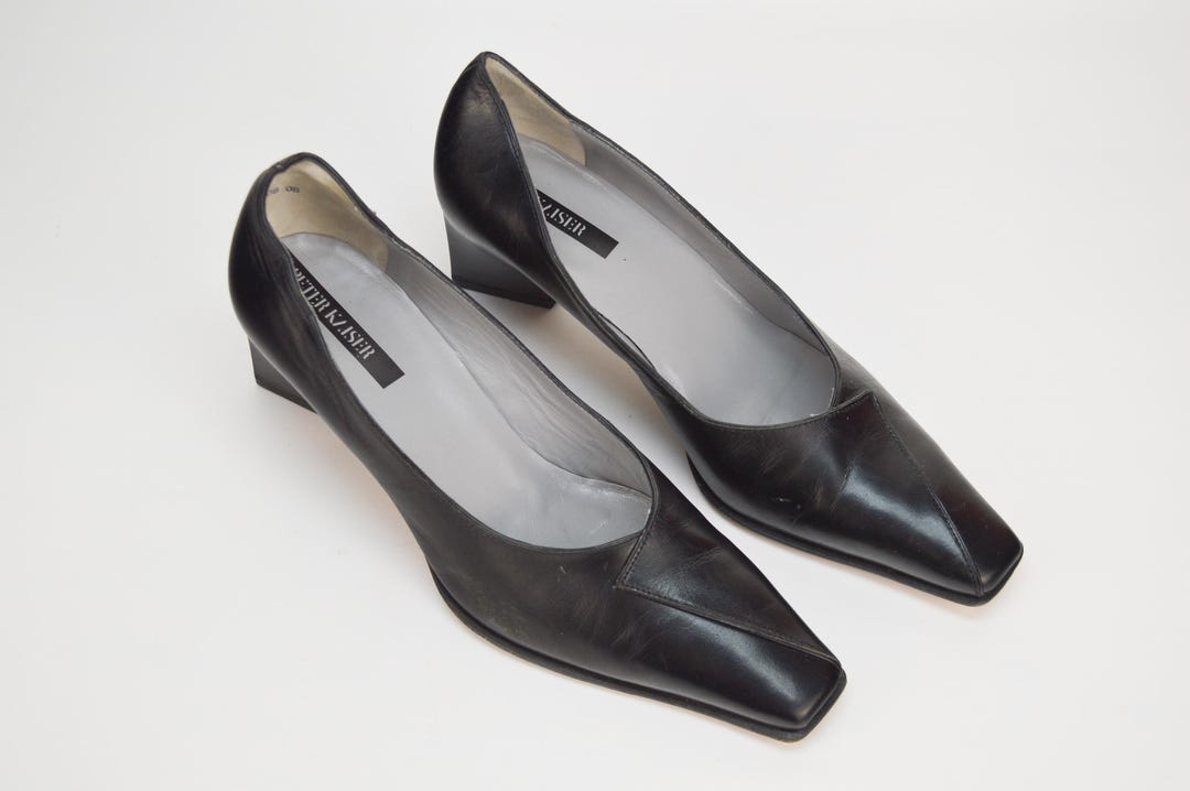 靴 ALM. BUZEN LEATHER PUMPS Midnight Maroon Leather Lower Block Heel Pump