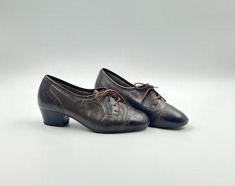 Vintage Brown Leather Brogue Shoes: European Oxford, Size EU 37