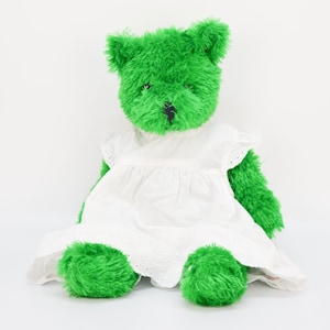 Vintage rare Furry Teddy bear green Plush Toy / Adorable Soft Toy Stuffed Forest Animal Doll
