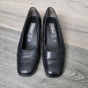 Vintage Gabor Leder Loafers: Schwarze Karree Schuhe Größe 37EU 6US 4UK