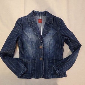 Vintage Striped Denim Blazer: Women&#39;s Jean Jacket, Size S