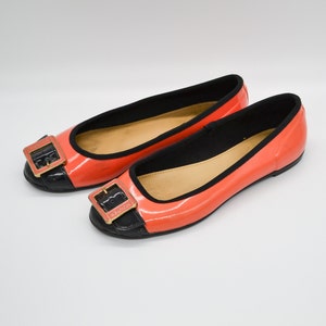 Hunter Orange Rubber Rain Flats: Buckle Ballerina Shoes (US 7 / EU 37)