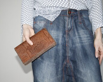 Cartera de mano vintage de piel marrón con diseño de serpiente / Cartera retro para mujer / Accesorios para reptiles