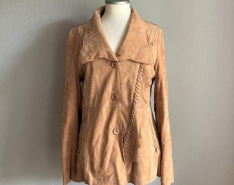 vintage camel brown faux suede women Jacket / button up western blazer / size M european / Italy