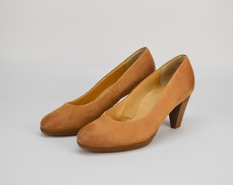 Zapatos de tacón vintage Paul Green de ante y piel color canela, talla 4.5 del Reino Unido