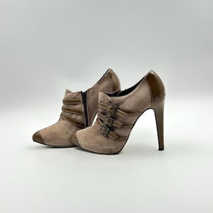 Vintage Green Patent Leather Heels: Suede Pumps, Pointy Toe - Size 7US/38EU