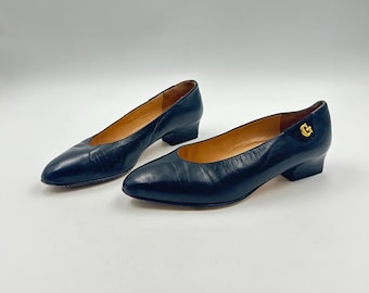 Vintage Black Leather Loafers - Italian Slip On Pumps EU 37.5
