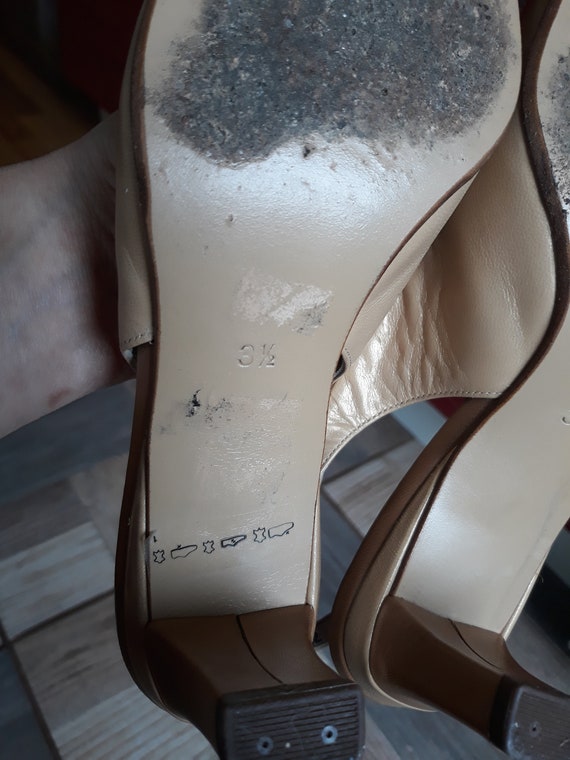 vintage beige leather women sling back shoes squa… - image 10