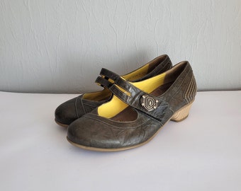 Black Leather Mary Jane Shoes: Chunky Low Heel, EU38 / UK5.5