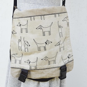 Vintage Linen Messenger Bag: Dachshund Dog Print, Unisex Crossbody