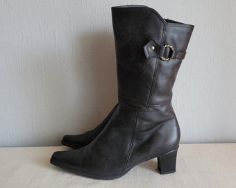 Leder Reißverschluss Ankle Boots in Schwarz | Echtpelz Futter Karree Hohe Chunky Heel Kalb Stiefel für Frauen | Größe 42 | Belwest