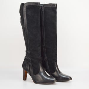 Vintage Suede and Leather Over the Knee Boots in Black for Women | Size EU 40 | Vanessa Abruno | Made in Italy