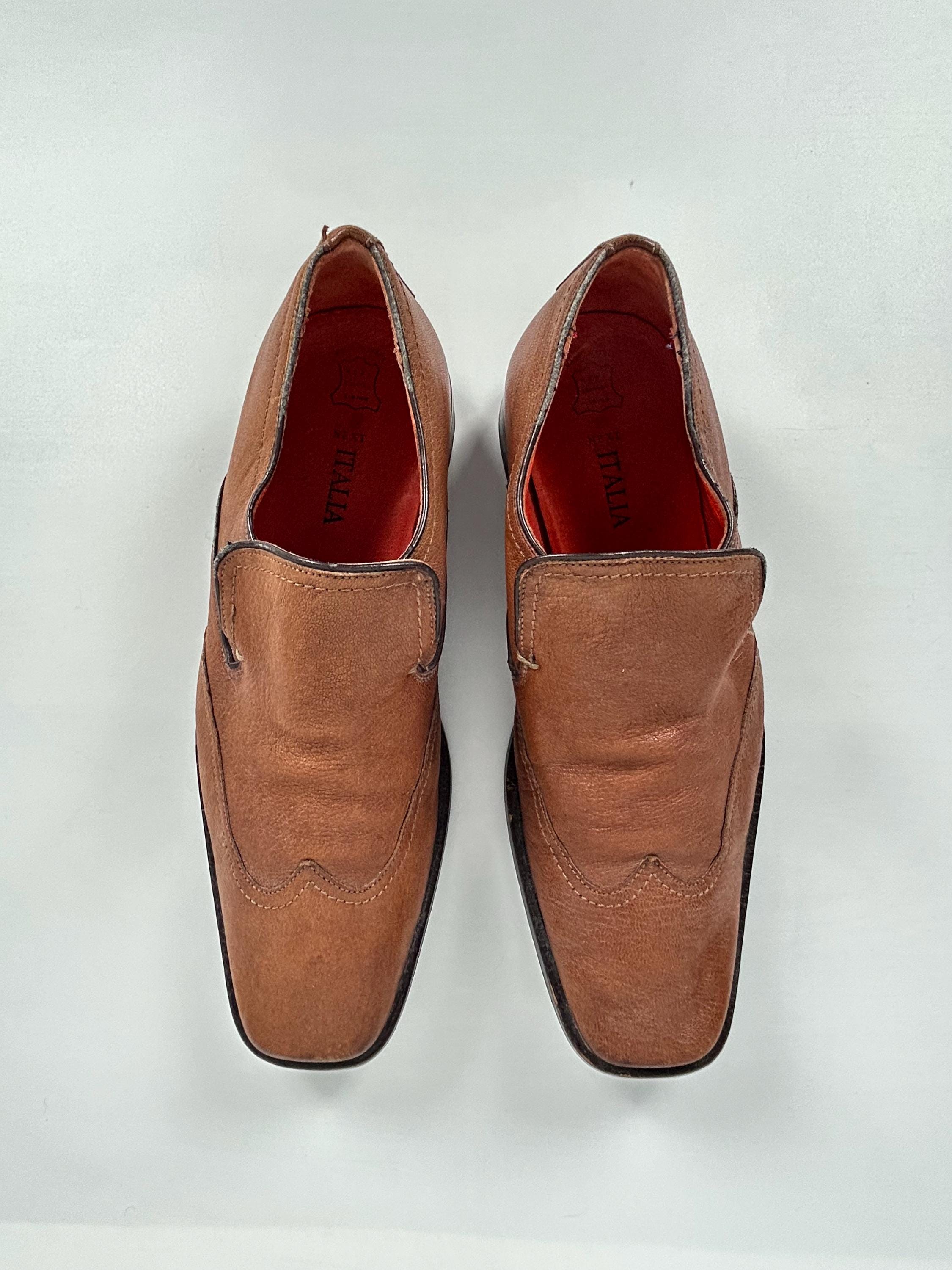 BRAND NEW Thompson Men\'s Cognac Wingtip Leather Made in Italy Size 10 US (43 EU) Vintage Cognac Leather Wingtip Loafers, Men main image 3