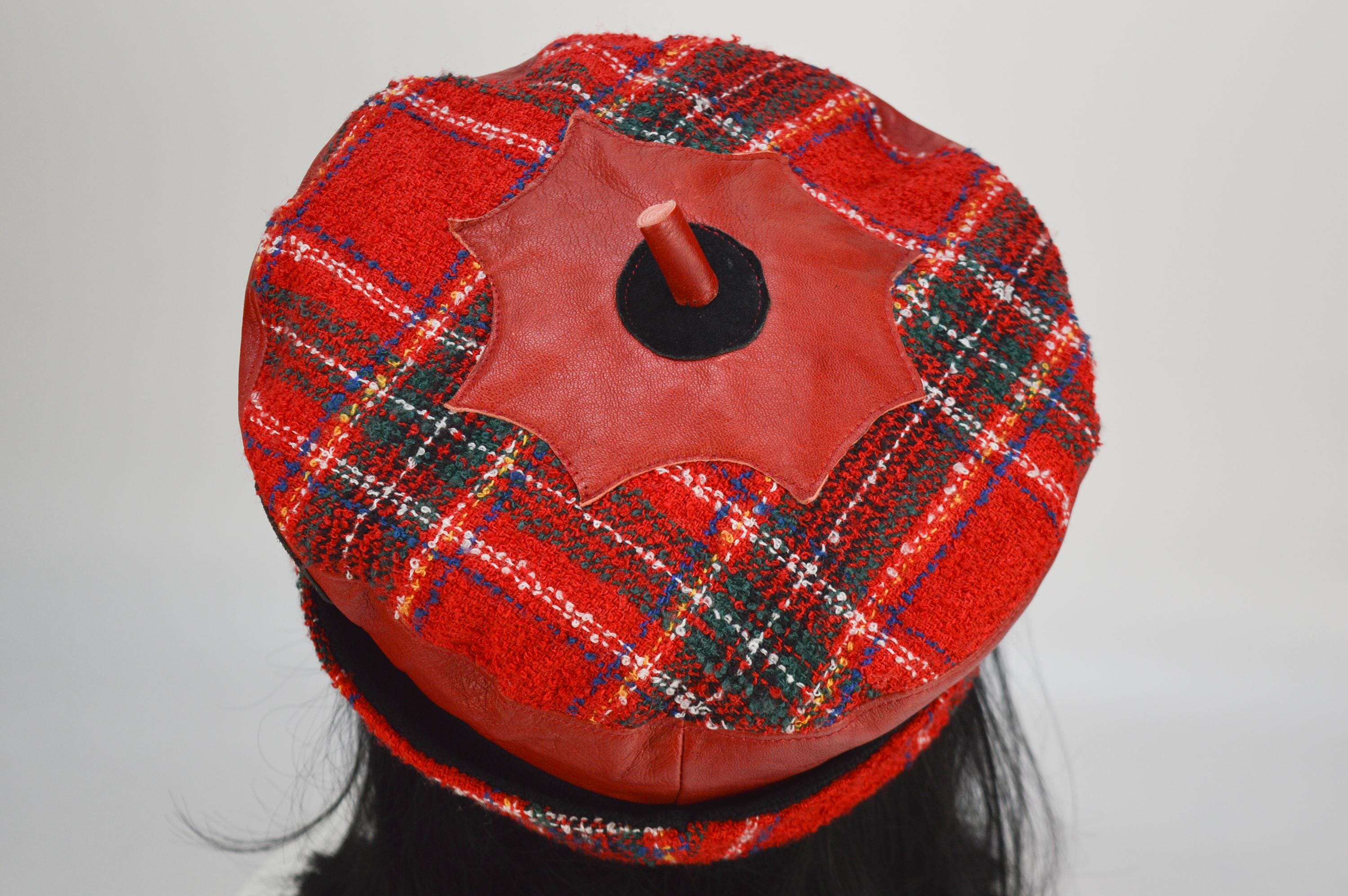 1883 Womens French Beret Hat Leather Band Plaid Berets Hats Tartan Spring Handmade Tartan Plaid Beret Hat | Women main image 2