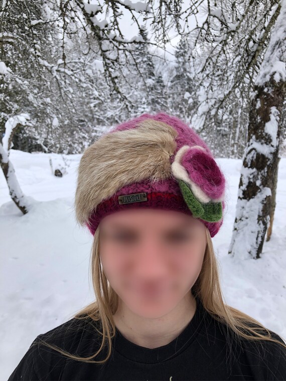 Vintage Wool Hat Women Pink Head Dress 