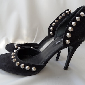 vintage black genuine leather stiletto heel women pumps made in Italy by Pepe Firenze size 38 EU