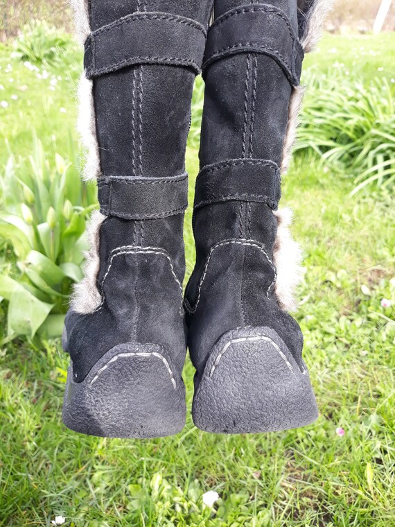 vintage black suede Leather women calf eskimo boo… - image 6