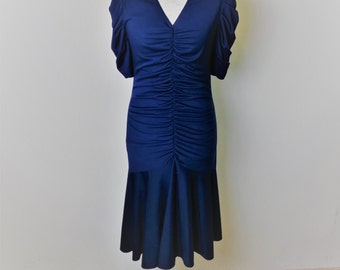 Vintage blue retro dress M size women clothing made in Finland