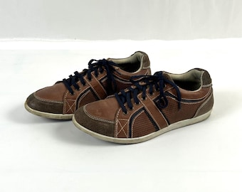 Leather and Suede Men Brown Sneakers - Lace-Up Flat Shoes 43EU / 9US