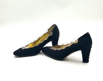 Vintage Tuch schwarze Pumps Frauen heels, Schuhe made in Italy 35,5 EU Größe