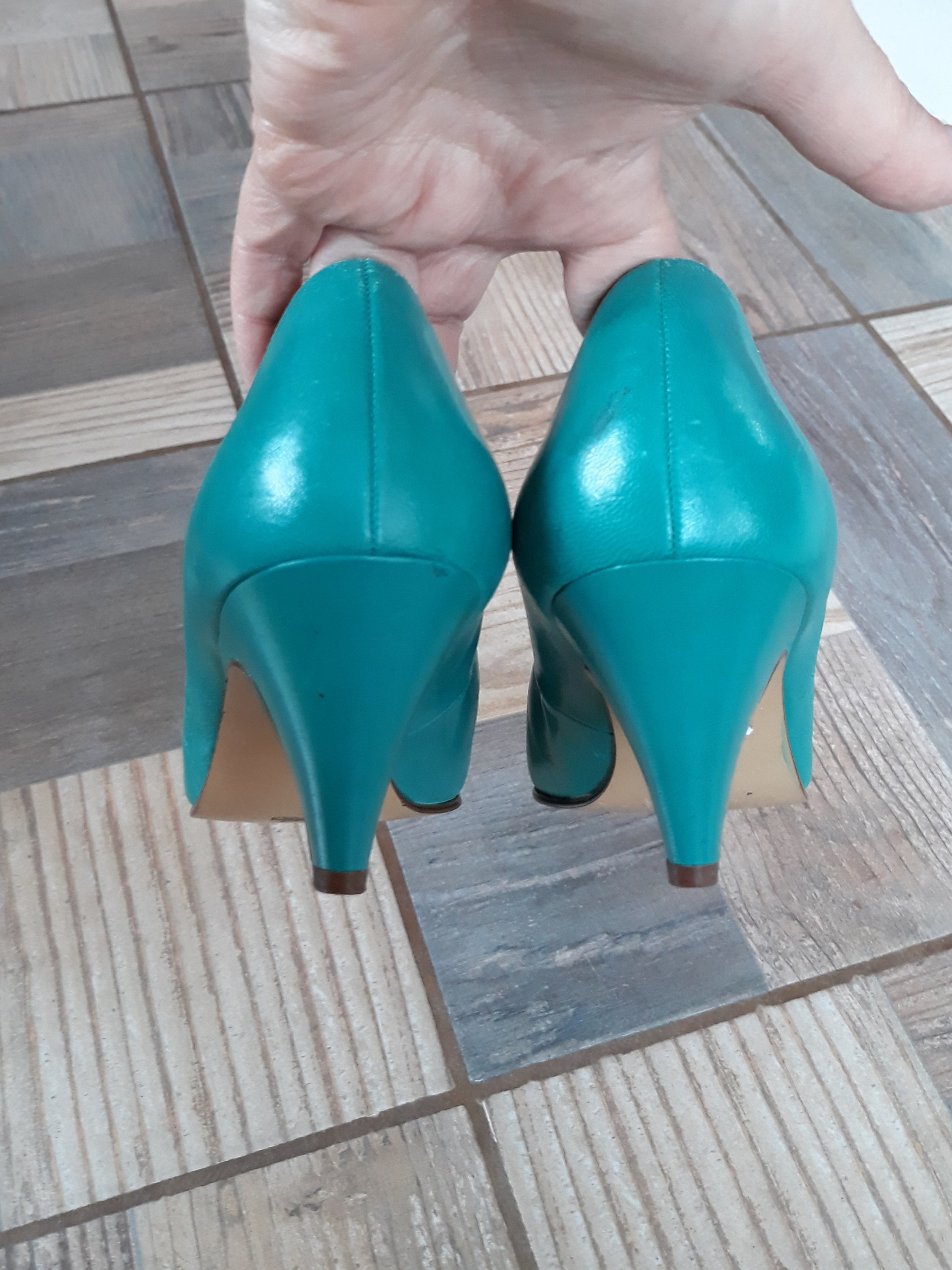 Vintage Women Kelly Green Leather Shoes 5 1/2 UK Size Low Etsy