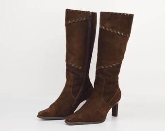 Botas hasta la rodilla de piel de ante vintage en color marrón para mujer / Talla EU 38 / Lavorazione Artigiana