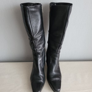 Vintage leren winterknielaarzen met hoge hak in zwart voor dames / maat 37 / door Janita gemaakt in Finland