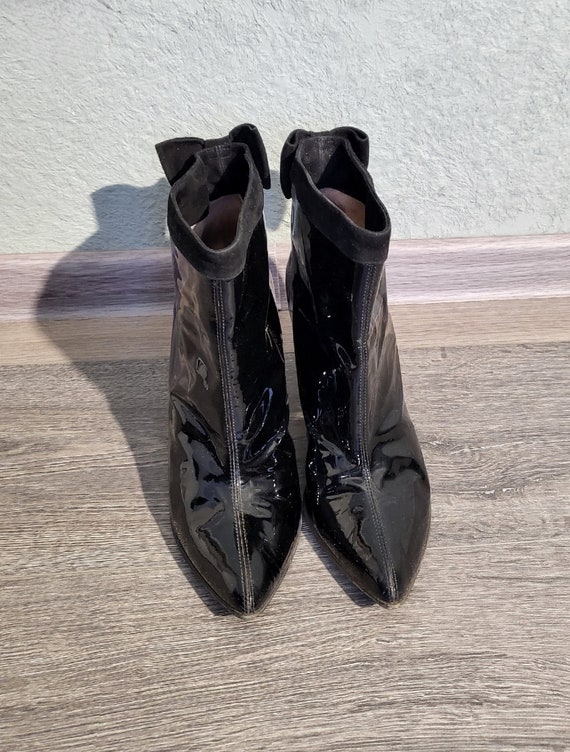 Vintage shiny black patent leather ankle boots fo… - image 6