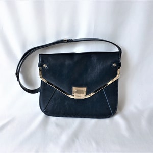 Vintage leather navy blue bag Fiorelli european purse / women flap shoulder messenger bag