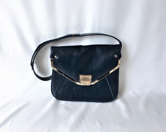 Vintage leather navy blue bag Fiorelli european purse / women flap shoulder messenger bag