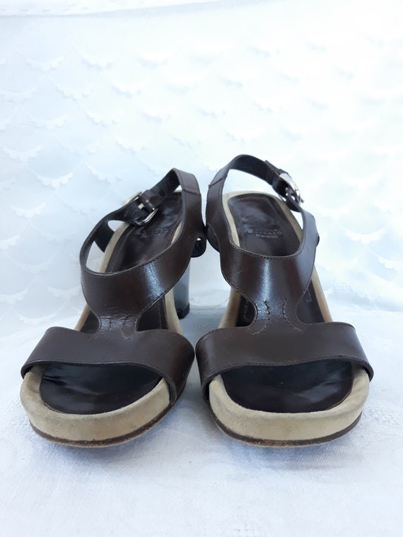 vintage brown leather wedges sandals / Women summ… - image 2