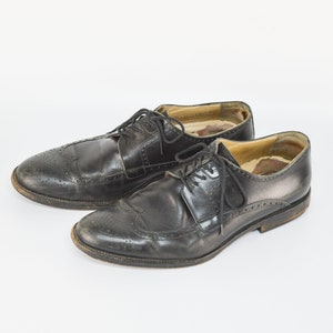 Vintage zwarte leren Johnston & Murphy-brogueschoenen met vleugeltip: 10,5 . Verenigd Koninkrijk