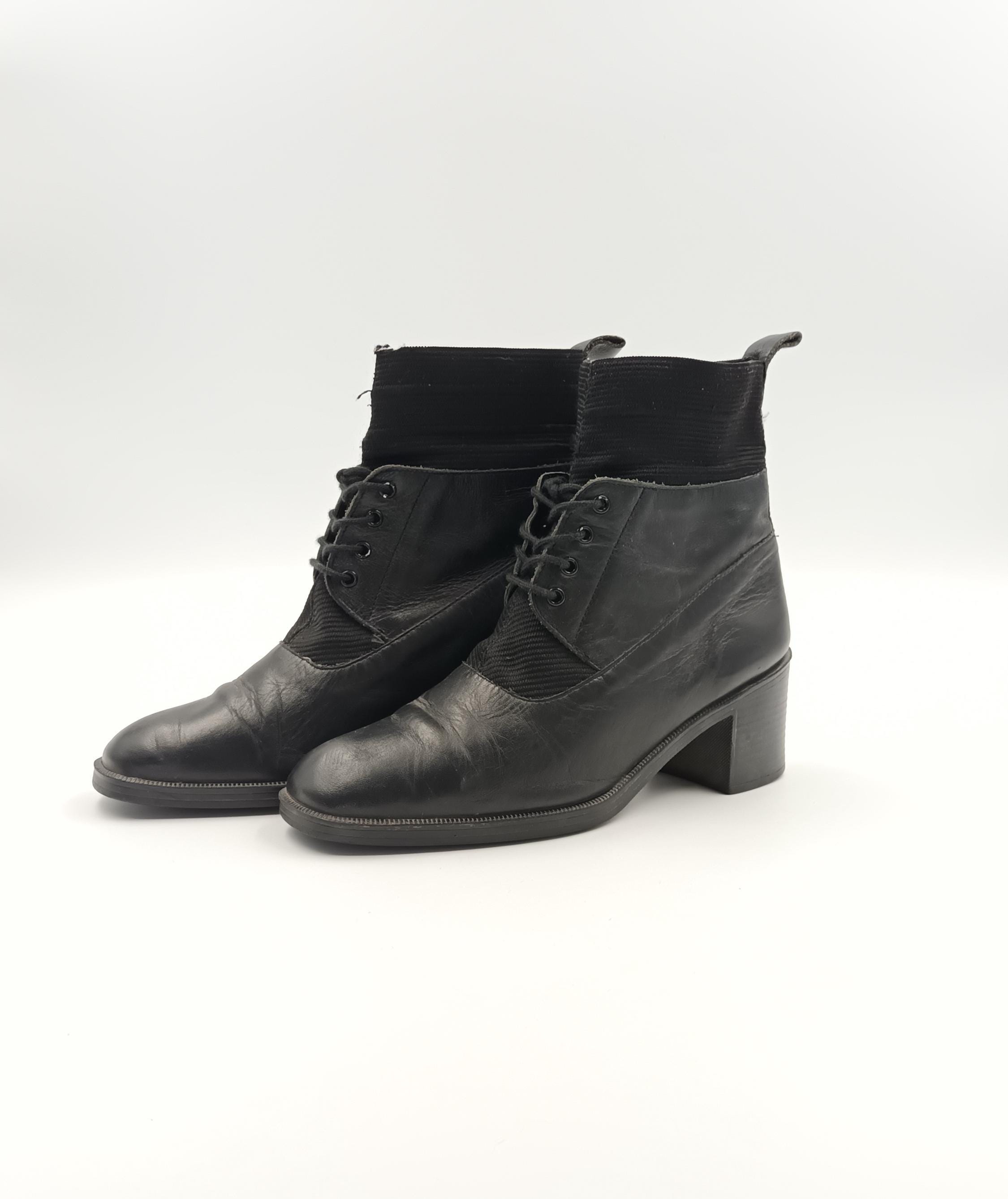 靴 vintage lace square toe leather boots Square Toe Lace up Boots - Etsy