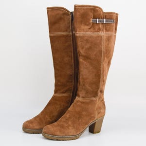 Vintage Tamaris Suede Knee High Boots: Brown Leather Block Heel (EU 41 / US 9.5)